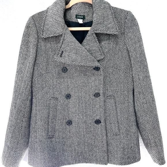J. Crew Monochrome Herringbone Pea Coat - Picture 8 of 8